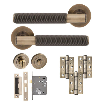 Frisco Eclipse Knurled Insignia Bathroom Pack c/w 76mm Lock 3no 76x51mm Hinges - JJ Building Materials