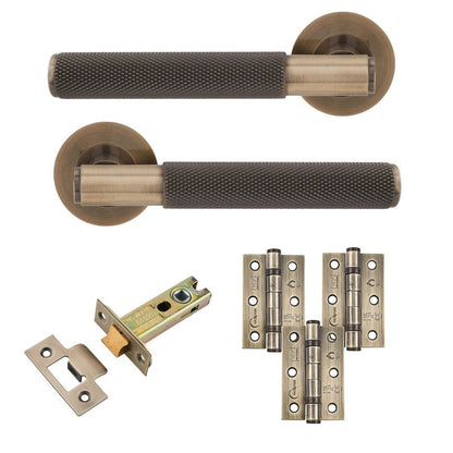 Frisco Eclipse Knurled Insignia Latch Pack c/w 76mm Latch 3no 76x51mm Hinges - JJ Building Materials