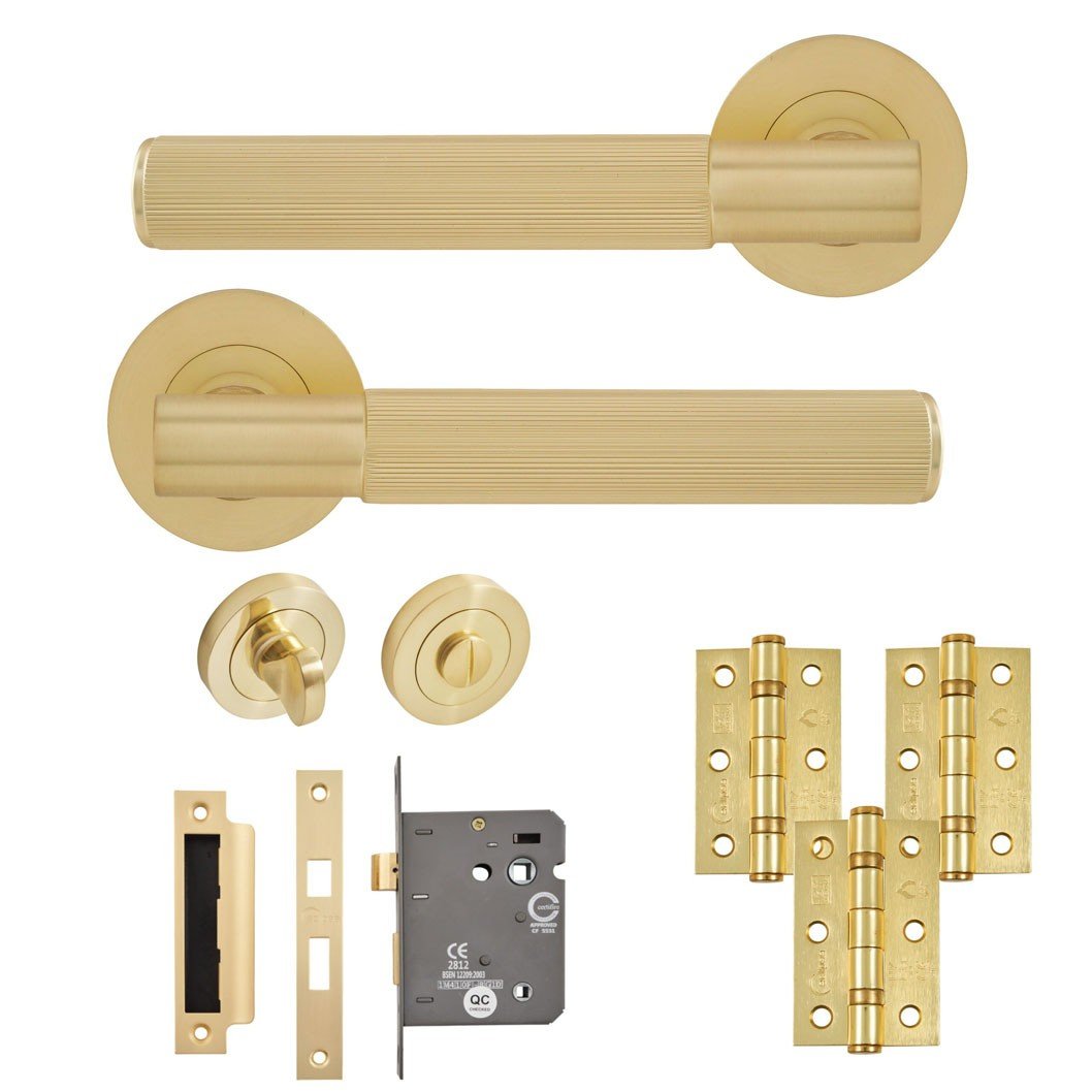 Frisco Eclipse Linear Insignia Bathroom Pack c/w 76mm Lock 3no 76x51mm Hinges - JJ Building Materials