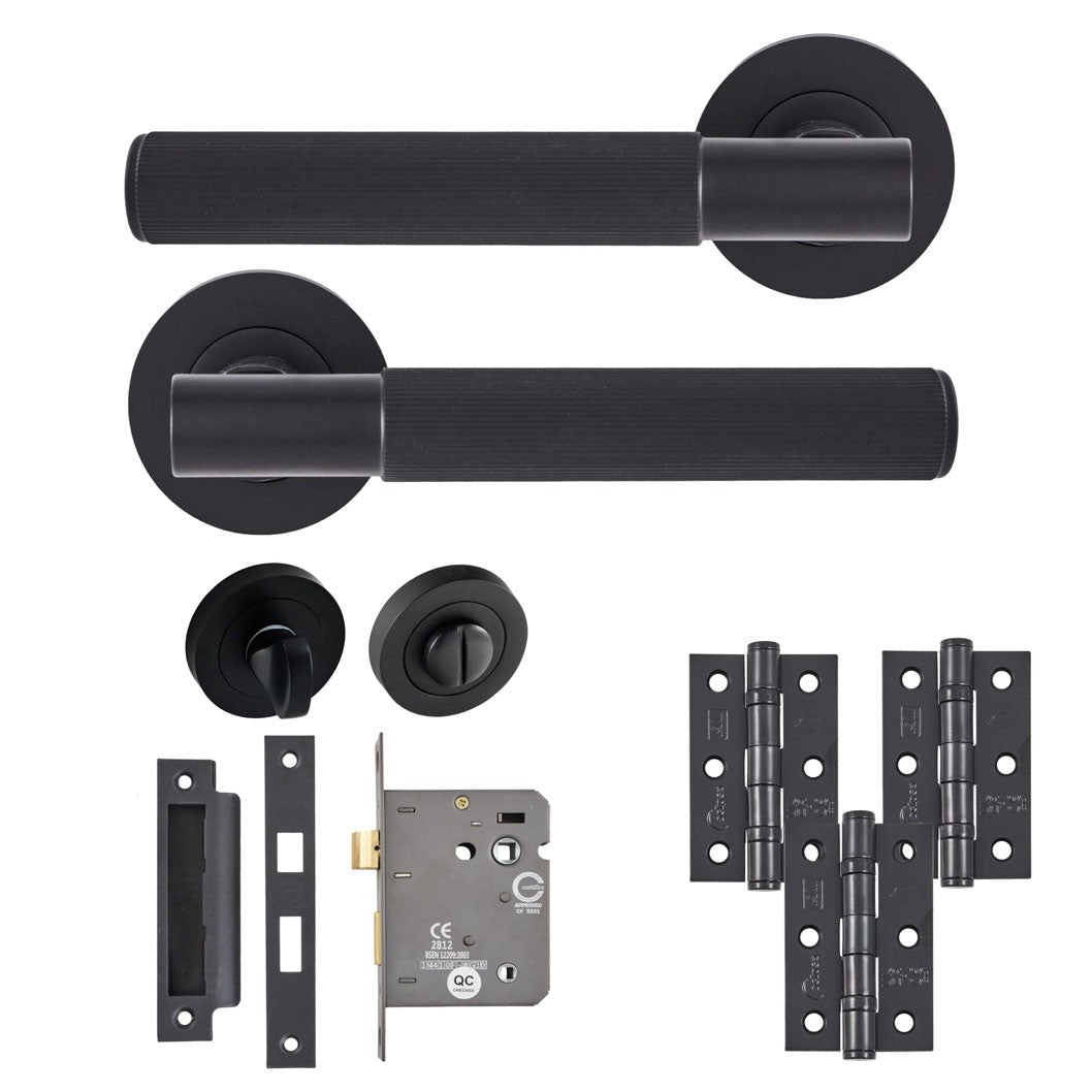 Frisco Eclipse Linear Insignia Bathroom Pack c/w 76mm Lock 3no 76x51mm Hinges - JJ Building Materials