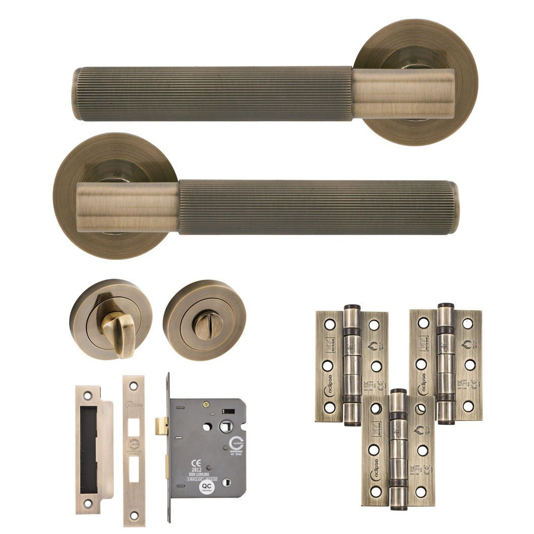 Frisco Eclipse Linear Insignia Bathroom Pack c/w 76mm Lock 3no 76x51mm Hinges - JJ Building Materials