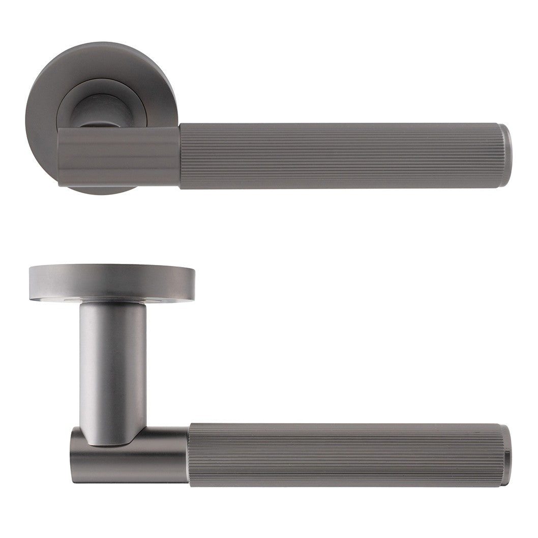 Frisco Eclipse Linear Knurled Lever on Rose - JJ Building Materials