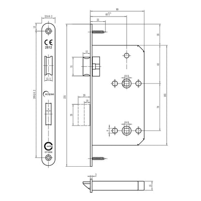 Frisco Eclipse Satin Stainless Steel Din Bathroom Lock Radius 60mm - JJ Building Materials