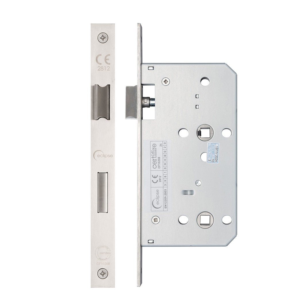 Frisco Eclipse Satin Stainless Steel Din Bathroom Lock Square 60mm - JJ Building Materials