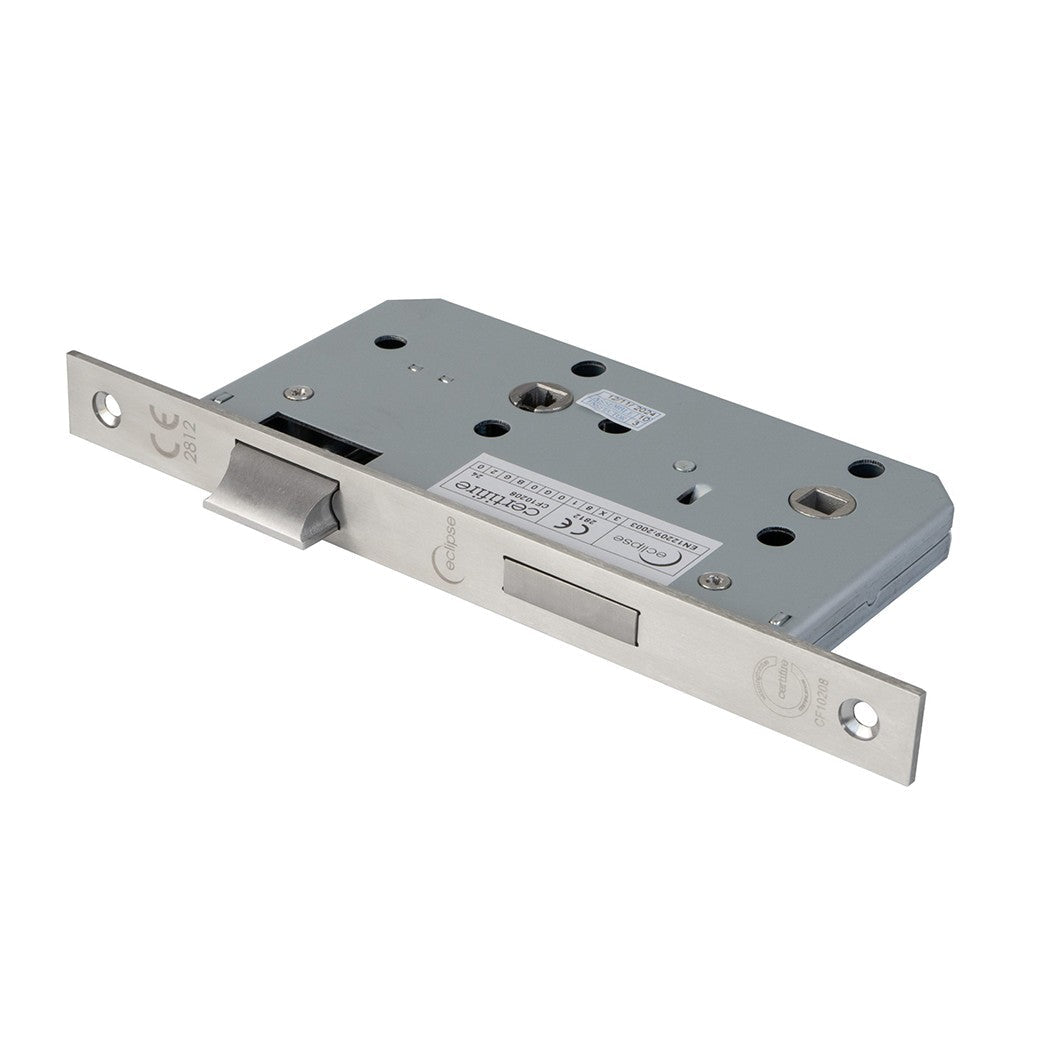 Frisco Eclipse Satin Stainless Steel Din Bathroom Lock Square 60mm - JJ Building Materials