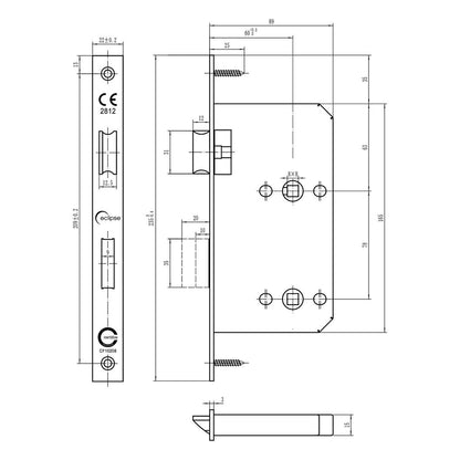 Frisco Eclipse Satin Stainless Steel Din Bathroom Lock Square 60mm - JJ Building Materials
