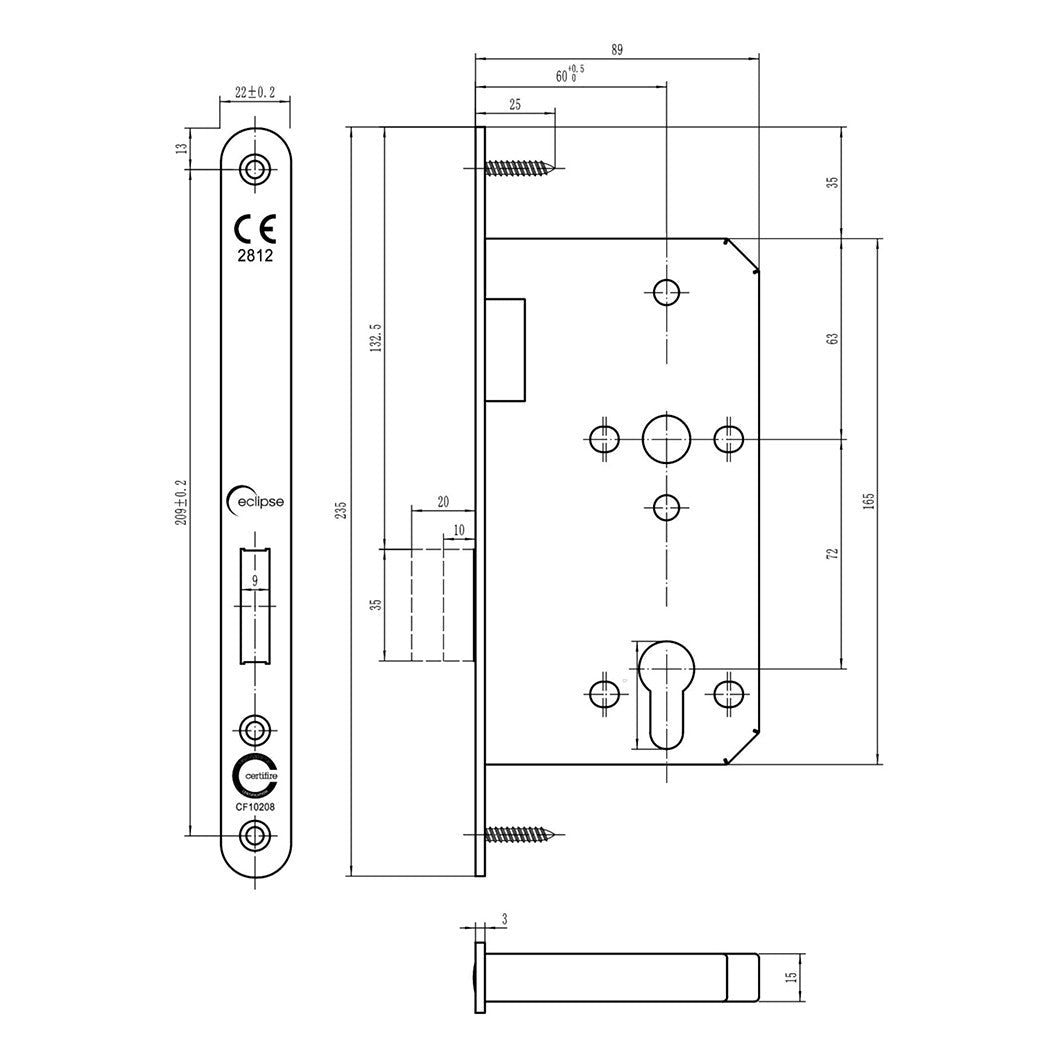 Frisco Eclipse Satin Stainless Steel Din Euro Deadlock Radius 60mm - JJ Building Materials