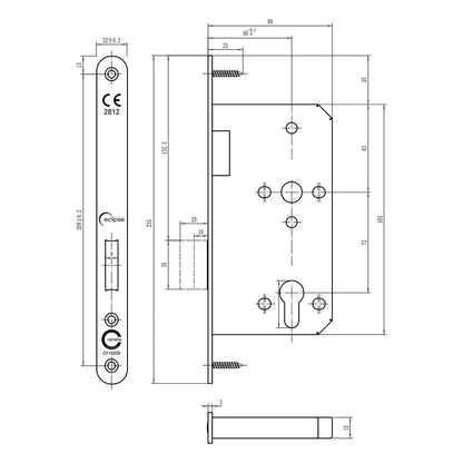Frisco Eclipse Satin Stainless Steel Din Euro Deadlock Radius 60mm - JJ Building Materials