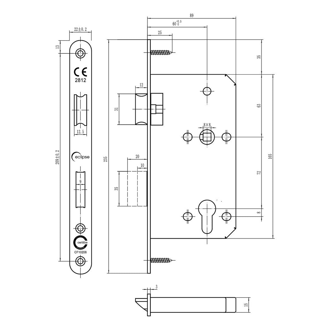 Frisco Eclipse Satin Stainless Steel Din Euro Sashlock Radius 60mm - JJ Building Materials