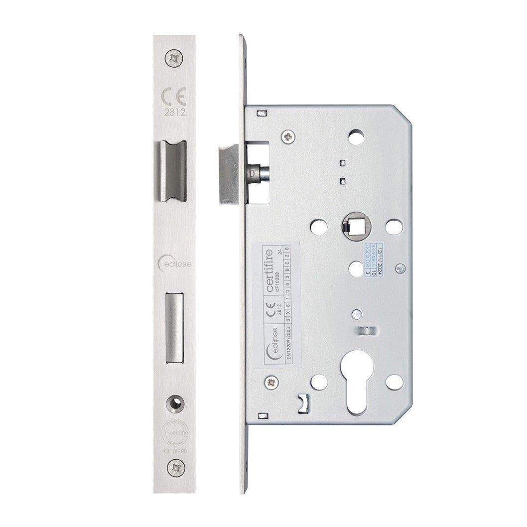 Frisco Eclipse Satin Stainless Steel Din Euro Sashlock Square 60mm - JJ Building Materials