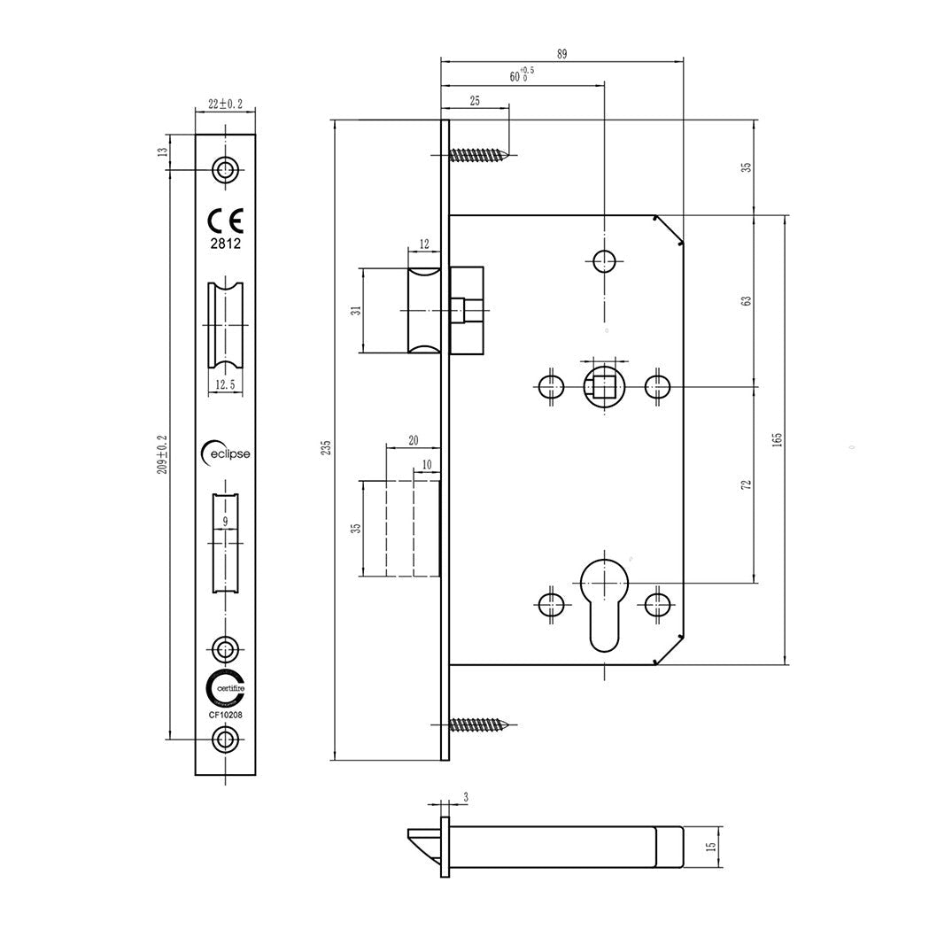 Frisco Eclipse Satin Stainless Steel Din Euro Sashlock Square 60mm - JJ Building Materials