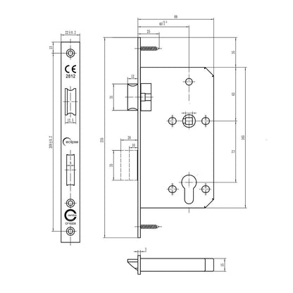 Frisco Eclipse Satin Stainless Steel Din Euro Sashlock Square 60mm - JJ Building Materials