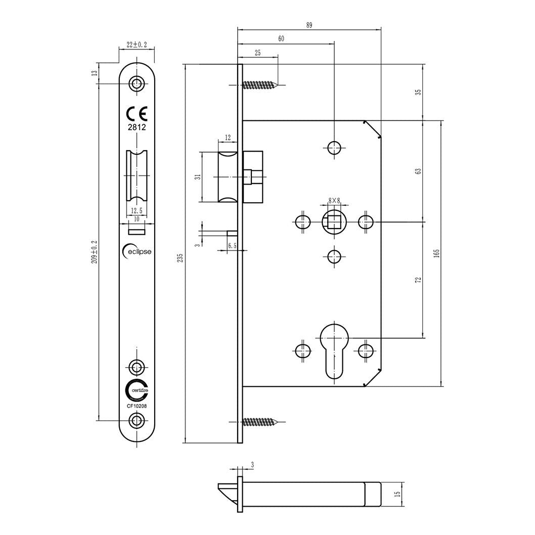 Frisco Eclipse Satin Stainless Steel Din Nightlatch Radius 60mm - JJ Building Materials