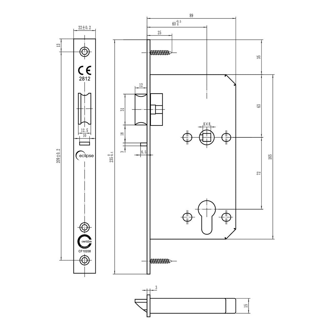 Frisco Eclipse Satin Stainless Steel Din Nightlatch Square 60mm - JJ Building Materials