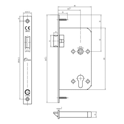 Frisco Eclipse Satin Stainless Steel Latch DIN kit - JJ Building Materials