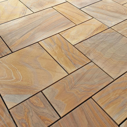 Imperial Green Indian 20mm Sandstone Paving Slabs - Sawn & Honed - Patio Kit