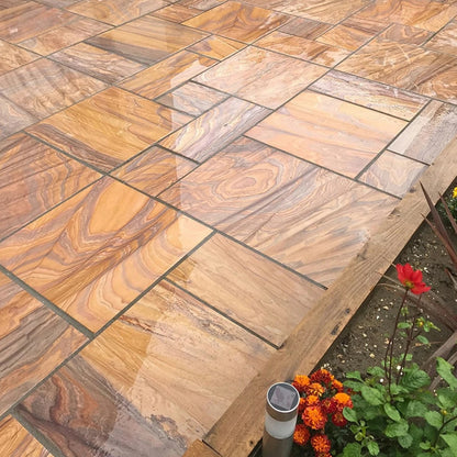 Imperial Green Indian 20mm Sandstone Paving Slabs - Sawn & Honed - Patio Kit
