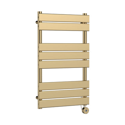 Hudson Reed Electric Flat Panel Towel Rails Square Flat Towel Radiator 840x500 Contemp Brushed Brass Steel 840x500x30mm