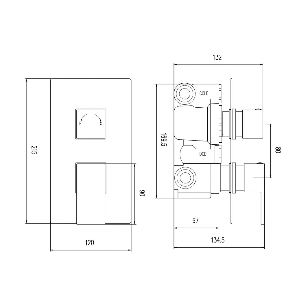 Hudson Reed 1 Outlet Valves Twin Thermostatic Shower Valve Contemp Chrome Brass Abs 215x120x135mm - ART3210 - JJ Building Materials