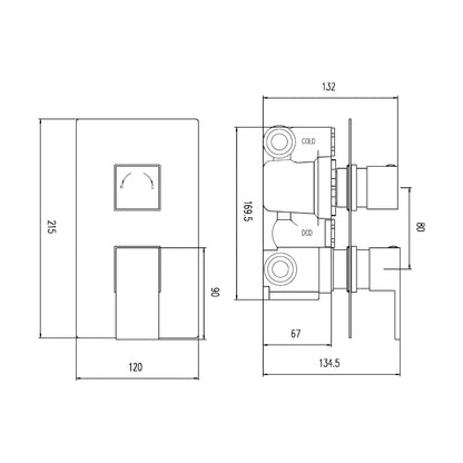 Hudson Reed 1 Outlet Valves Twin Thermostatic Shower Valve Contemp Chrome Brass Abs 215x120x135mm - ART3210 - JJ Building Materials