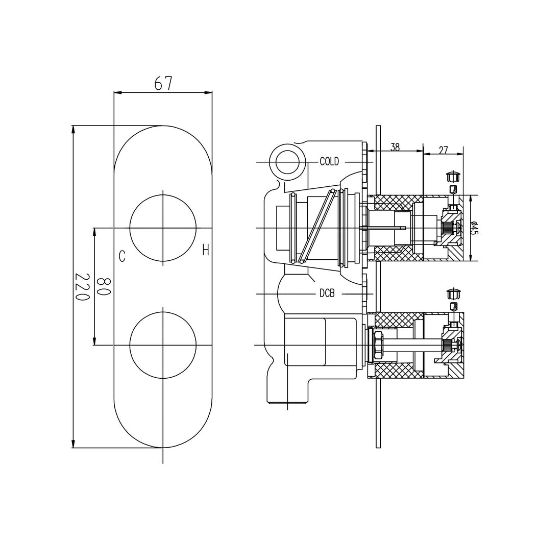 Hudson Reed 1 Outlet Valves Twin Thermostatic Shower Valve Contemp Chrome Brass Abs 215x120x135mm - RND3210 - JJ Building Materials