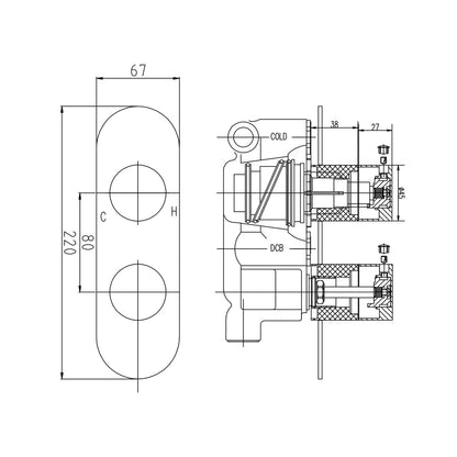 Hudson Reed 1 Outlet Valves Twin Thermostatic Shower Valve Contemp Chrome Brass Abs 215x120x135mm - RND3210 - JJ Building Materials