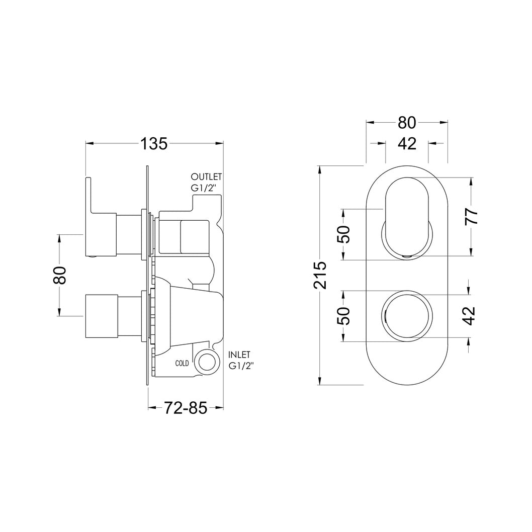 Hudson Reed 1 Outlet Valves Twin Thermostatic Shower Valve Contemp Chrome Brass Abs 215x80x136mm - JJ Building Materials