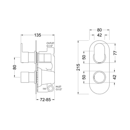 Hudson Reed 1 Outlet Valves Twin Thermostatic Shower Valve Contemp Chrome Brass Abs 215x80x136mm - JJ Building Materials