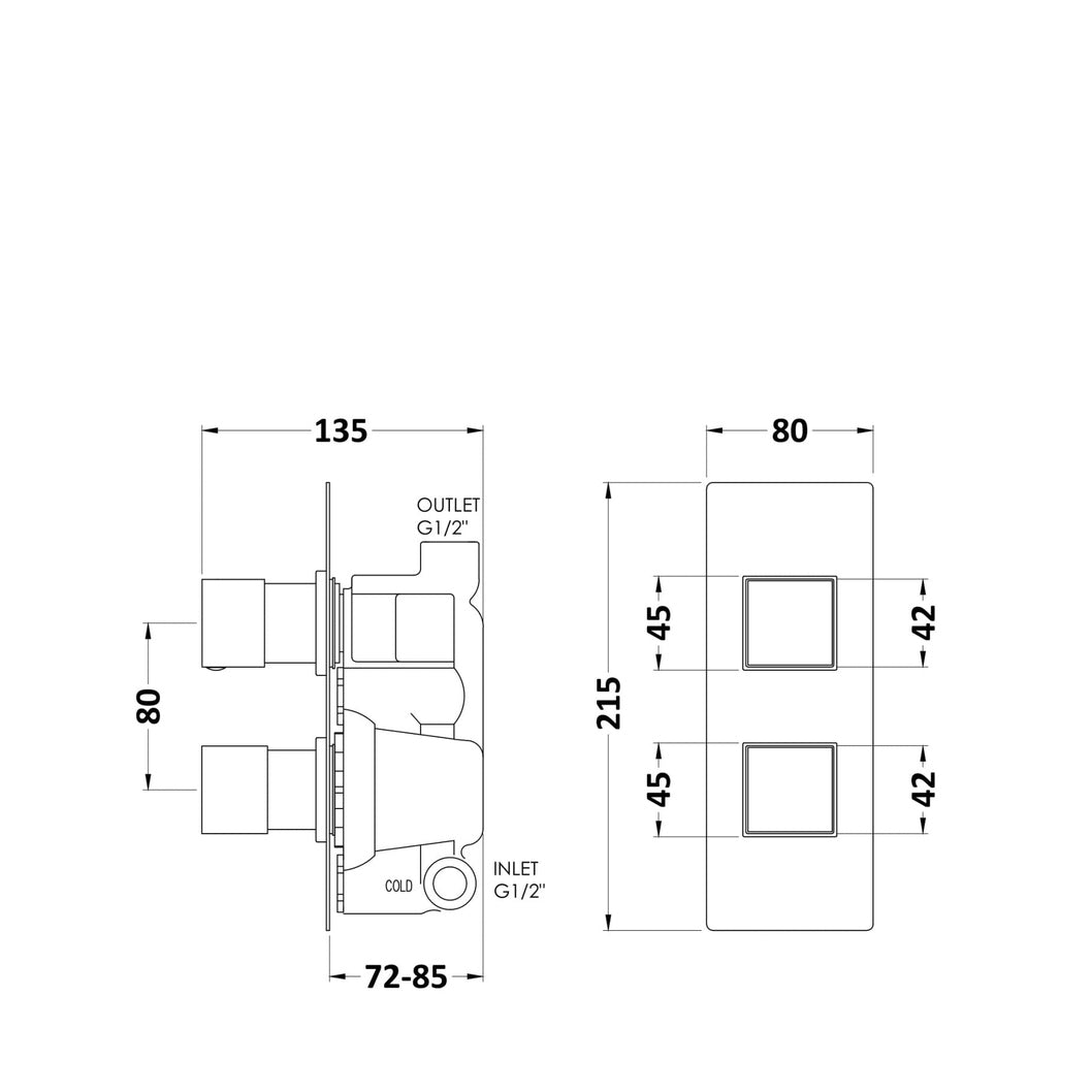 Hudson Reed 1 Outlet Valves Twin Valve Contemp Chrome Brass Abs 215x80x136mm - SQRTW01 - JJ Building Materials