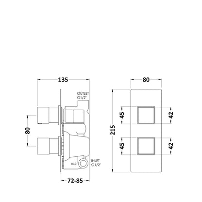 Hudson Reed 1 Outlet Valves Twin Valve Contemp Chrome Brass Abs 215x80x136mm - SQRTW01 - JJ Building Materials