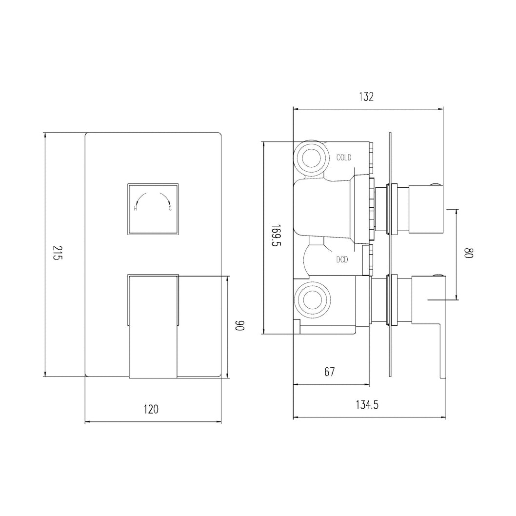 Hudson Reed 2 Outlet Valves Twin Thermostatic Shower Valve With Diverter Contemp Chrome Brass Abs 215x120x135mm - ART3207 - JJ Building Materials