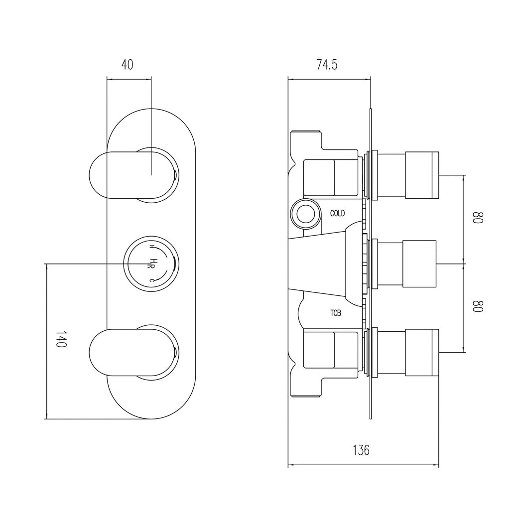 Hudson Reed 3 Outlet Valves Triple Thermostatic Shower Valve With Diverter Contemp Chrome Brass Abs 280x95x136mm - JJ Building Materials
