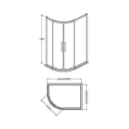 Hudson Reed Apex 1200 X 900mm Offset Quadrant Contemp Chrome Aluminium,metal 1900x1180x880mm - M1290QH4 - JJ Building Materials