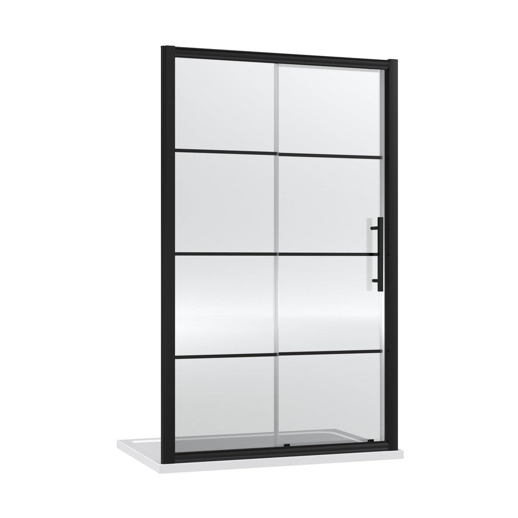 Hudson Reed Apex 1200mm Sliding Shower Door Contemp Matt Black Aluminium,metal 1950x1190x44mm - JJ Building Materials