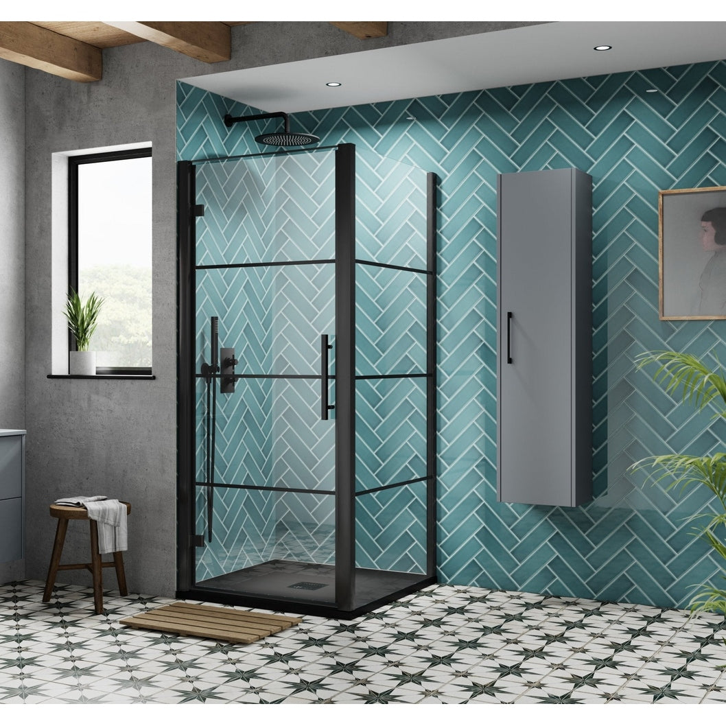 Hudson Reed Apex 800mm Hinged Shower Door Contemp Matt Black Aluminium,metal 1950x790x44mm - JJ Building Materials