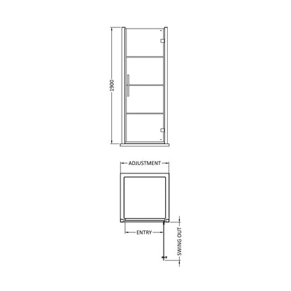 Hudson Reed Apex 900mm Hinged Shower Door Contemp Matt Black Aluminium,metal 1950x890x44mm - JJ Building Materials