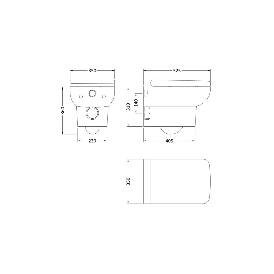 Hudson Reed Arlo Wall Hung Pan & Seat Contemp Gloss White Vitreous China 420x350x525mm - JJ Building Materials
