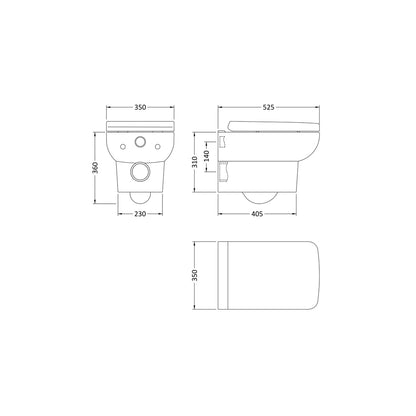Hudson Reed Arlo Wall Hung Pan & Seat Contemp Gloss White Vitreous China 420x350x525mm - JJ Building Materials