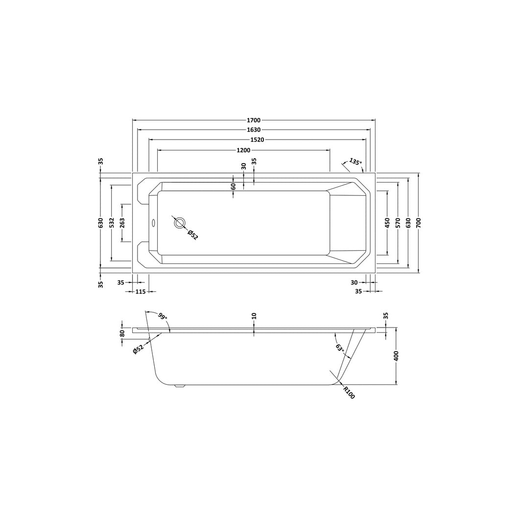 Hudson Reed Ascott Art Deco Bath (1700x700) Trad White Acrylic - JJ Building Materials