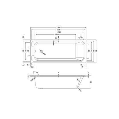 Hudson Reed Ascott Art Deco Bath (1700x700) Trad White Acrylic - JJ Building Materials