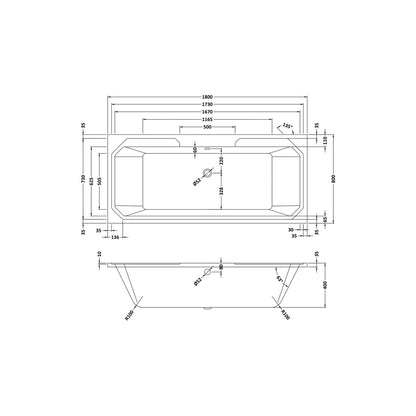 Hudson Reed Ascott Art Deco Bath (1800x800) Trad White Acrylic - JJ Building Materials