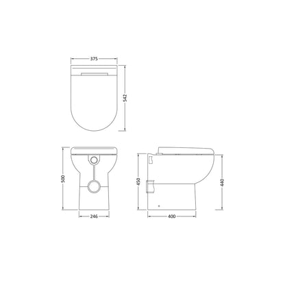 Hudson Reed Back To Wall Toilets Comfort Height Back To Wall Pan & Seat Contemp Gloss White Vitreous China 500x375x545mm - JJ Building Materials