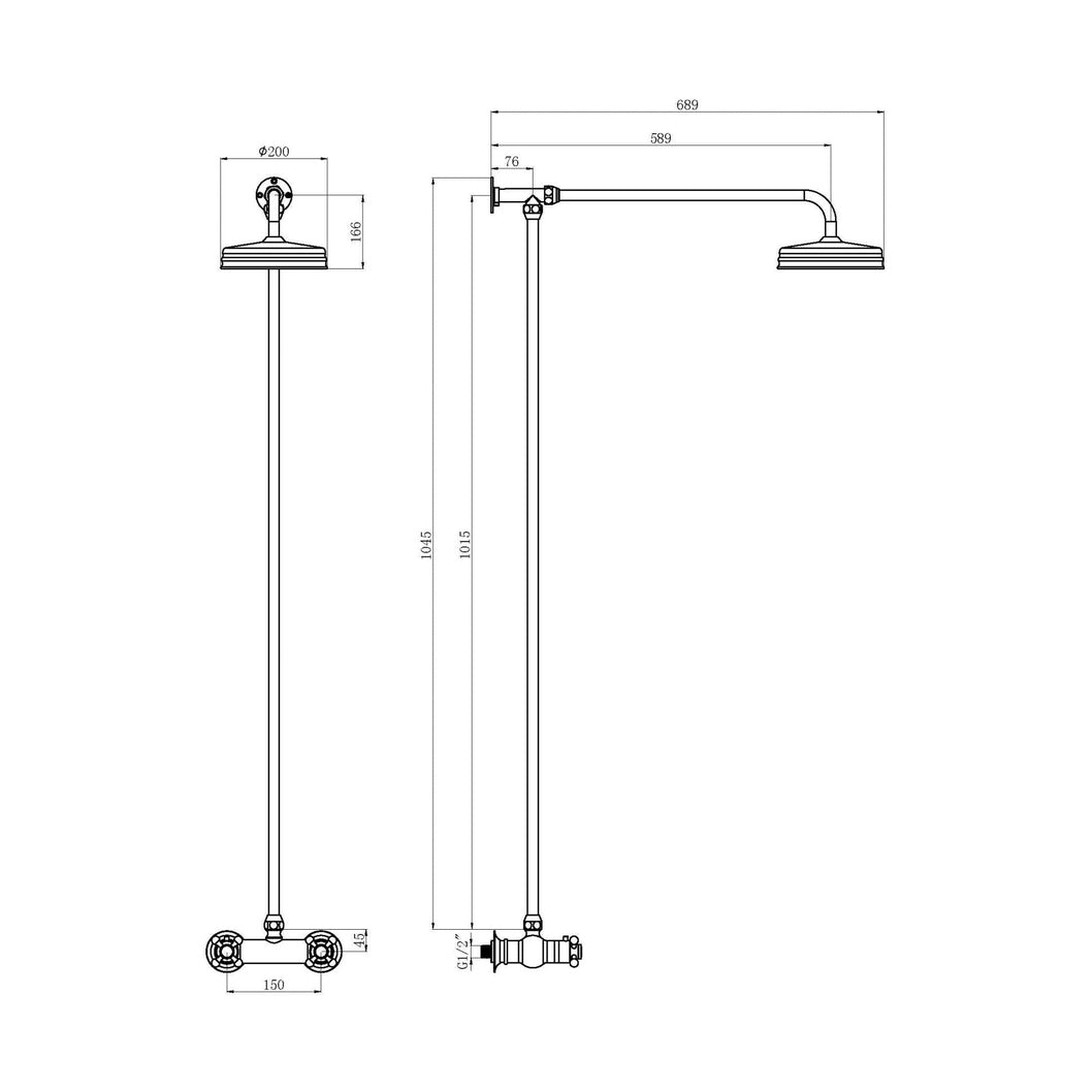 Hudson Reed Bar Mixer Shower Sets Trad Thermostatic Shower Valve & Kit Brushed Brass Brass 1045x200x689mm - JJ Building Materials