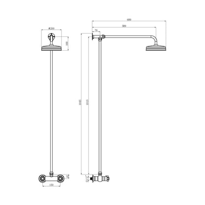 Hudson Reed Bar Mixer Shower Sets Trad Thermostatic Shower Valve & Kit Brushed Brass Brass 1045x200x689mm - JJ Building Materials