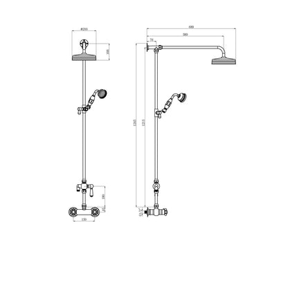 Hudson Reed Bar Mixer Shower Sets Trad Thermostatic Shower Valve & Kit Chrome Brass 1245x200x689mm - JJ Building Materials