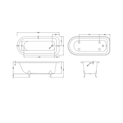 Hudson Reed Barnsbury Freestanding Bath - Corbel Leg Set (1700mm) Trad White Acrylic - JJ Building Materials