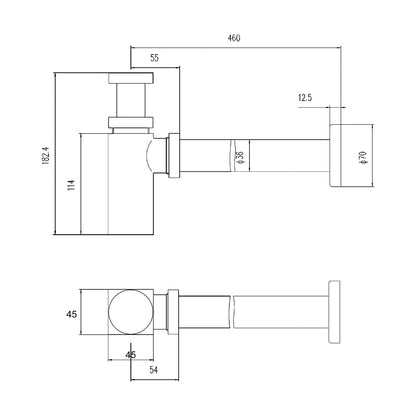Hudson Reed Basin Accessories Square Bottle Trap & Extention Tube Contemp Black Brass 182x70x70mm - JJ Building Materials