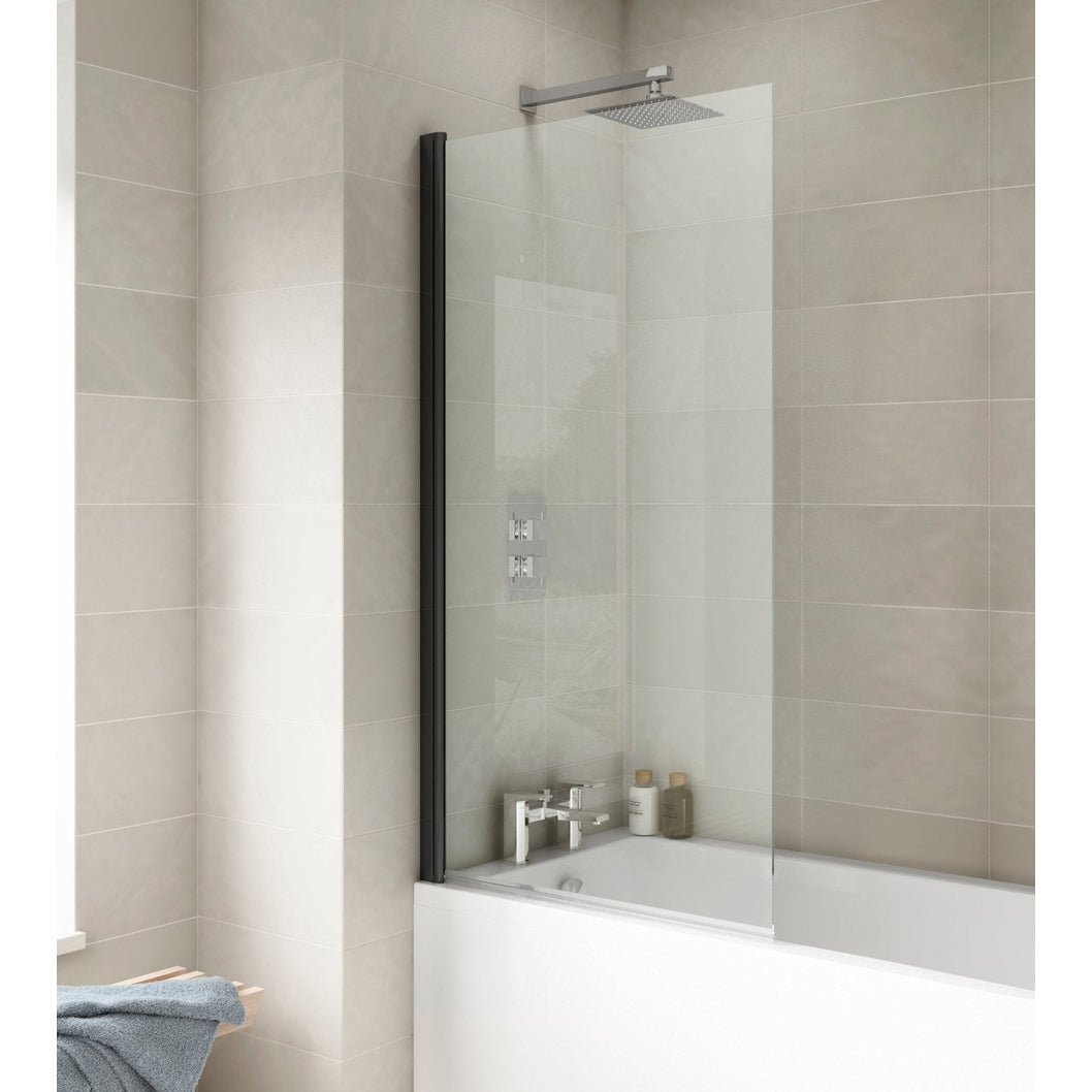 Hudson Reed Bath Screens Square Bath Screen Trad Matt Black Aluminium 1430x790x24mm - JJ Building Materials