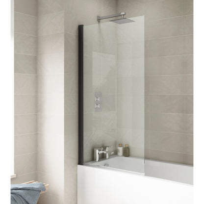 Hudson Reed Bath Screens Square Bath Screen Trad Matt Black Aluminium 1430x790x24mm - JJ Building Materials