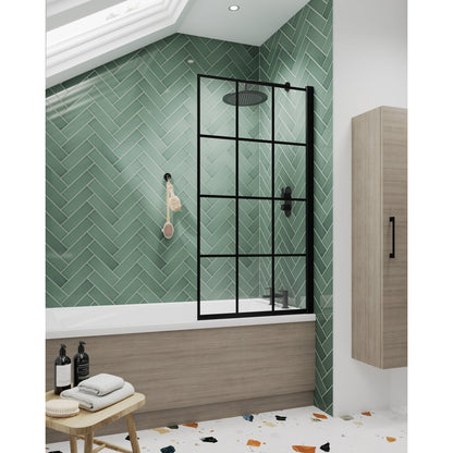 Hudson Reed Bath Screens Square Black Framed Bath Screen Contemp Matt Black Aluminium 1430x790x38mm - JJ Building Materials